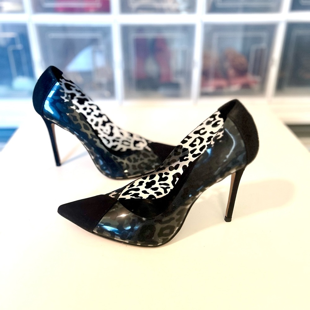 Schutz Clear Animal Print Heels